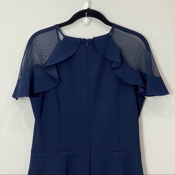 Eliza J Ruffle Shoulder Cocktail Dress Navy Scuba Crepe Wedding Evening Party - Picture 10 of 14